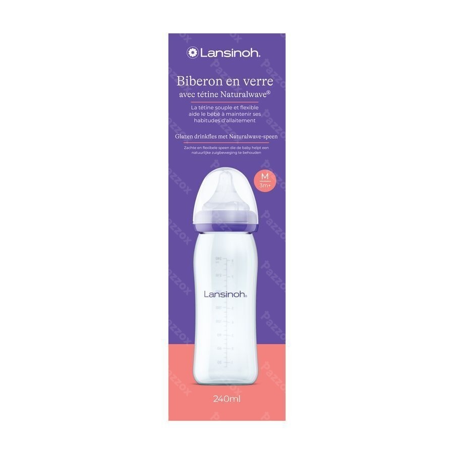 Lansinoh Glazen Zuigfles + Speen 240ml