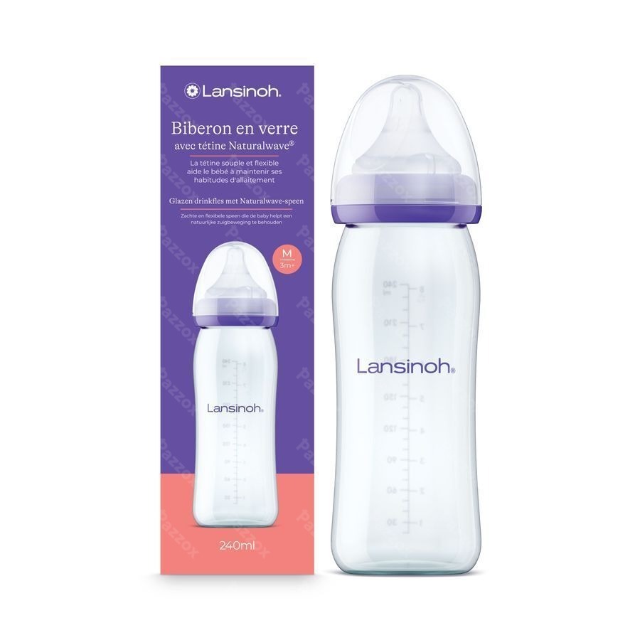 Lansinoh Glazen Zuigfles + Speen 240ml