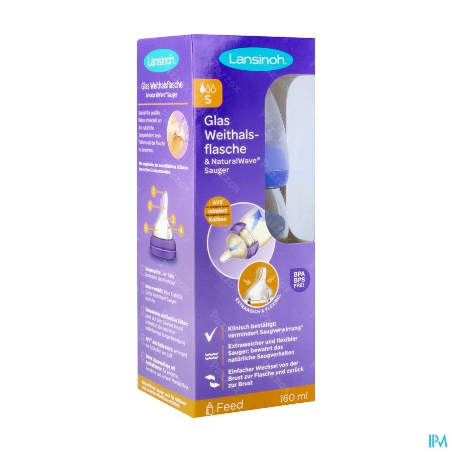 Lansinoh Glazen Zuigfles + Speen 160ml