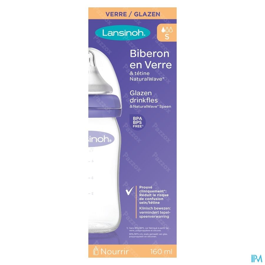 Lansinoh Glazen Zuigfles + Speen 160ml