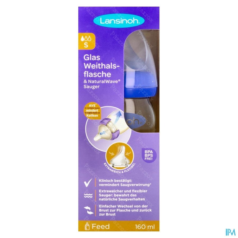 Lansinoh Glazen Zuigfles + Speen 160ml