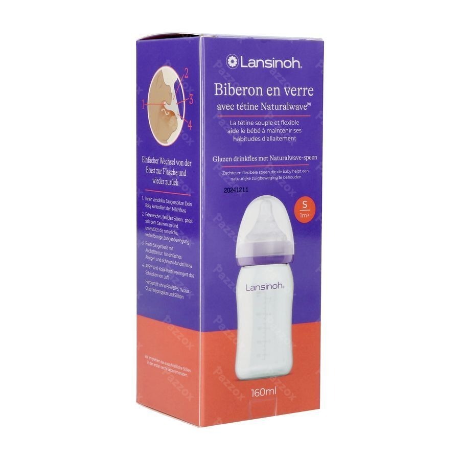 Lansinoh Glazen Zuigfles + Speen 160ml