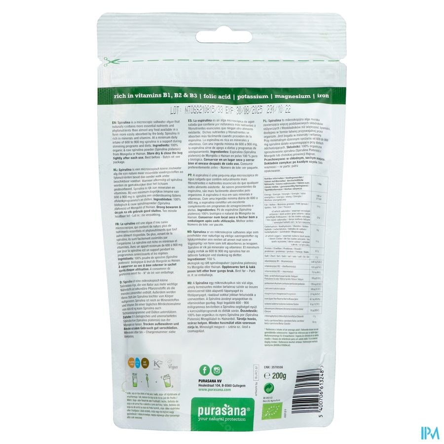 Purasana Spirulina Rauw Poeder 200g