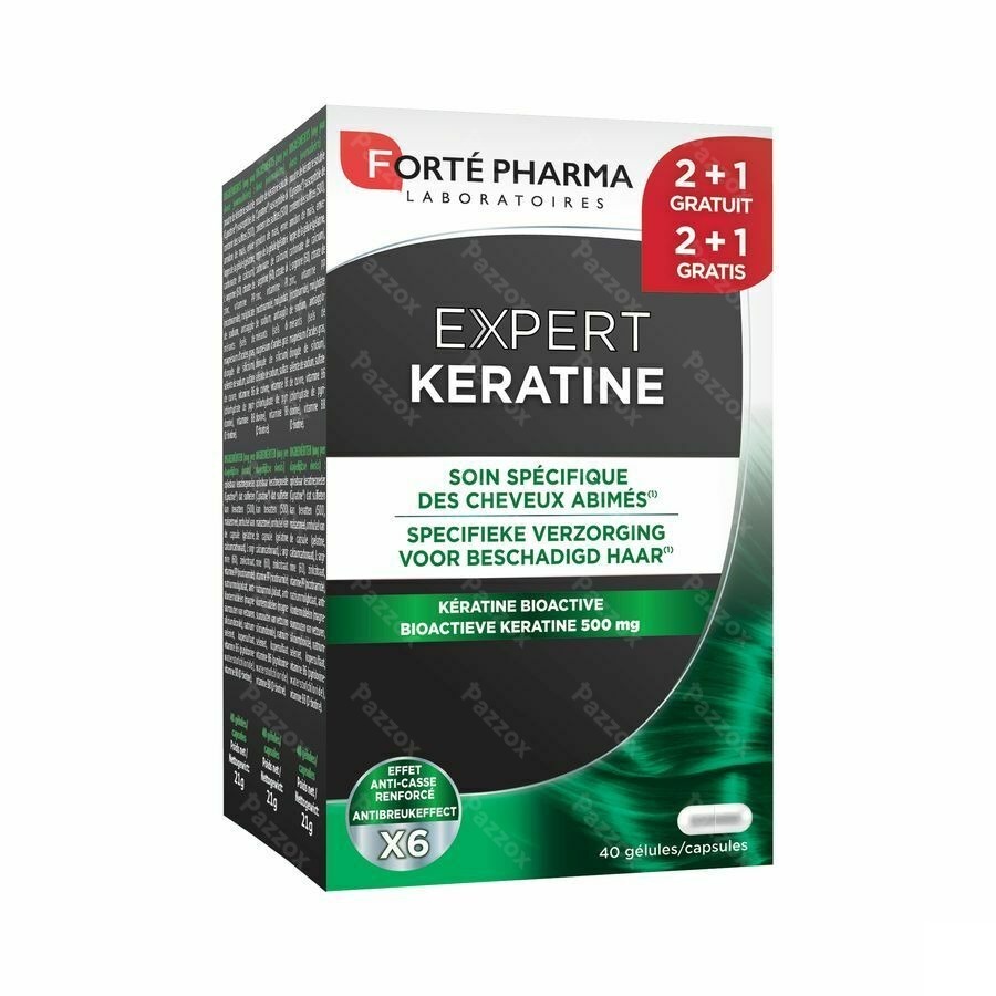Forté Pharma Expert Keratine Voedingssupplement Beschadigd Haar 2+1 Gratis 120 Capsules