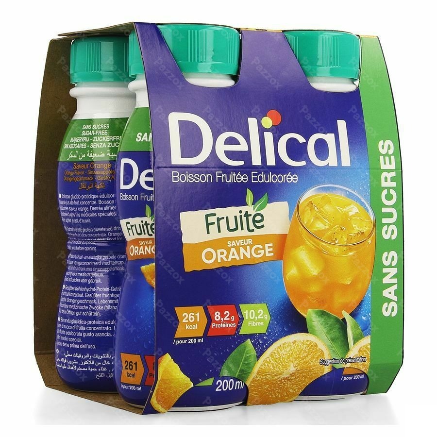 Delical Fruitdrink Gezoet Sinaasappel 4x200ml