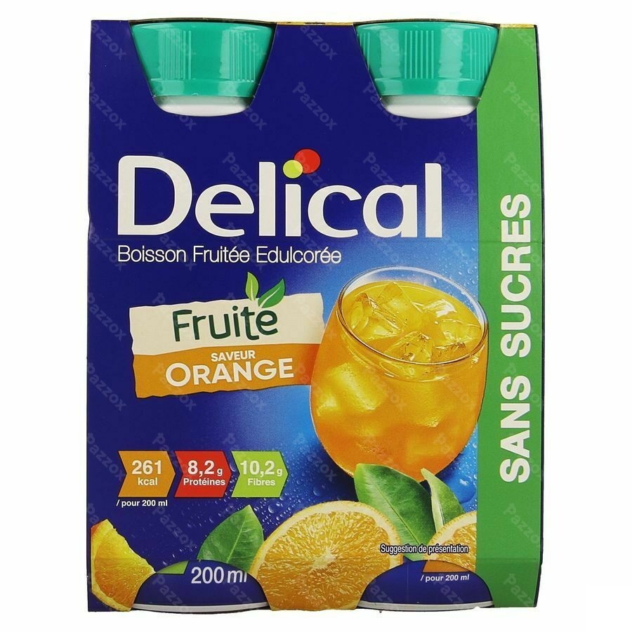 Delical Fruitdrink Gezoet Sinaasappel 4x200ml