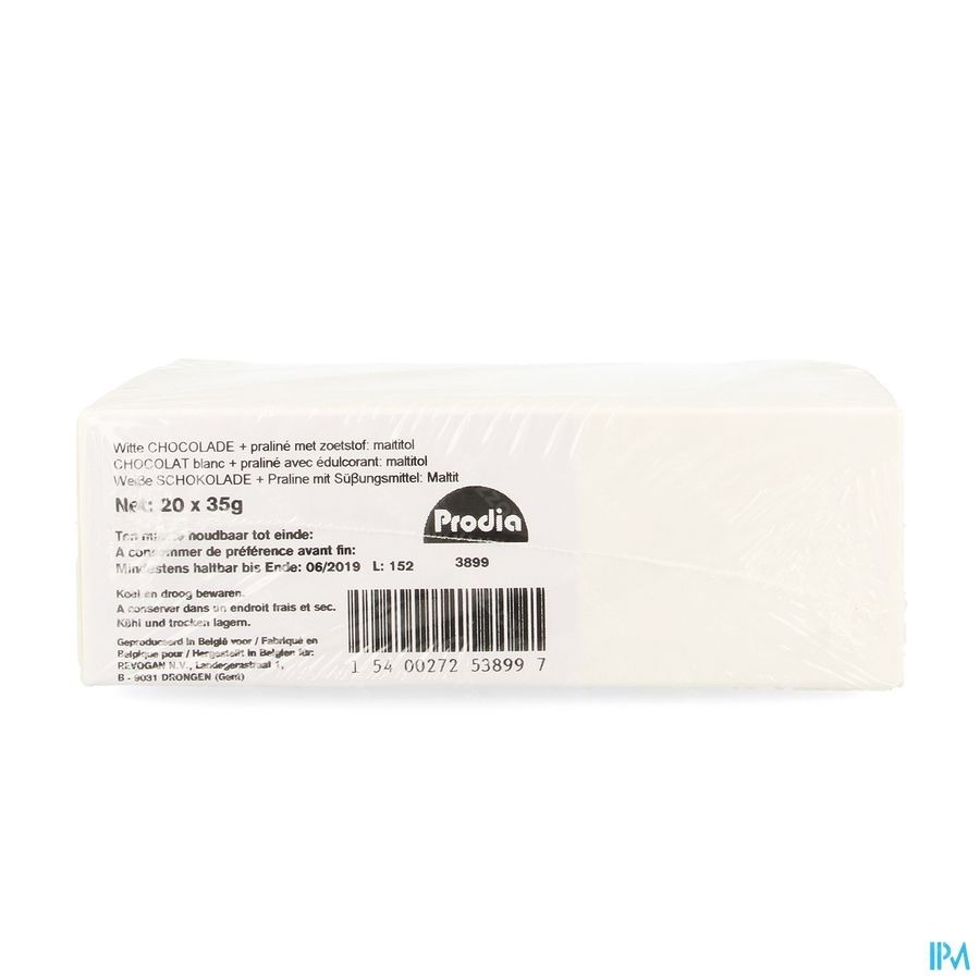 Prodia Reep Chocolade Wit Praline 20x35g Revogan