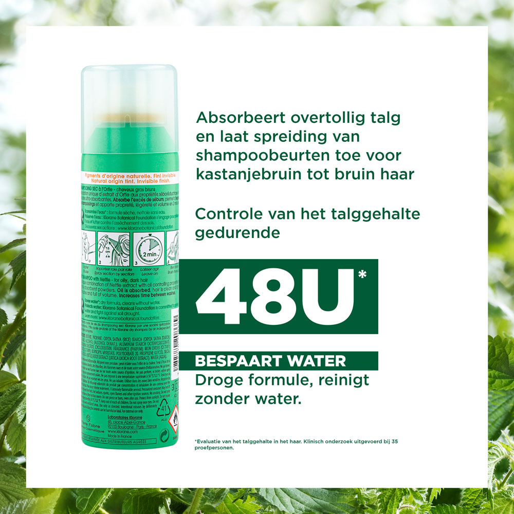 Klorane Droogshampoo Talgregulerend Met Brandnetel Vet + Bruin Haar 150ml