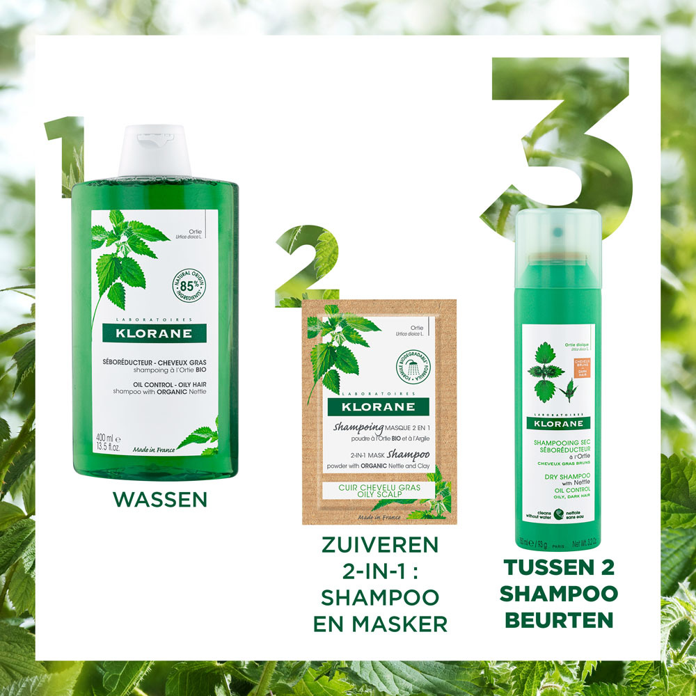 Klorane Droogshampoo Talgregulerend Met Brandnetel Vet + Bruin Haar 150ml