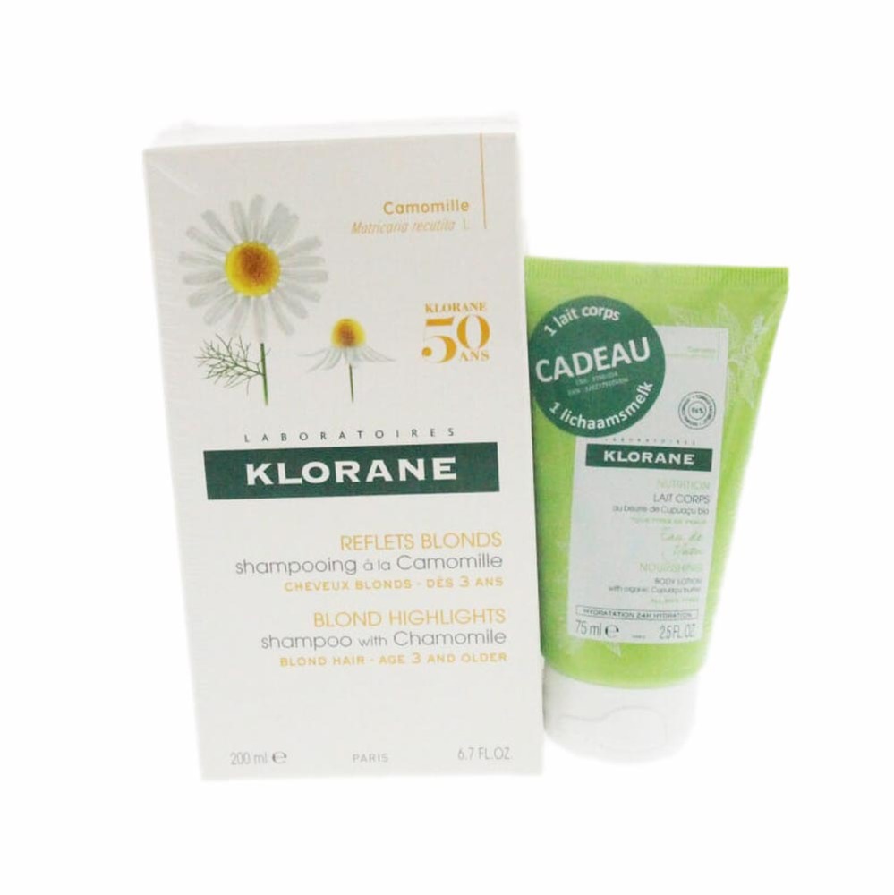 Klorane Shampoo Met Kamille 200ml + Gratis Bodymelk Eau De Yuzu 75ml