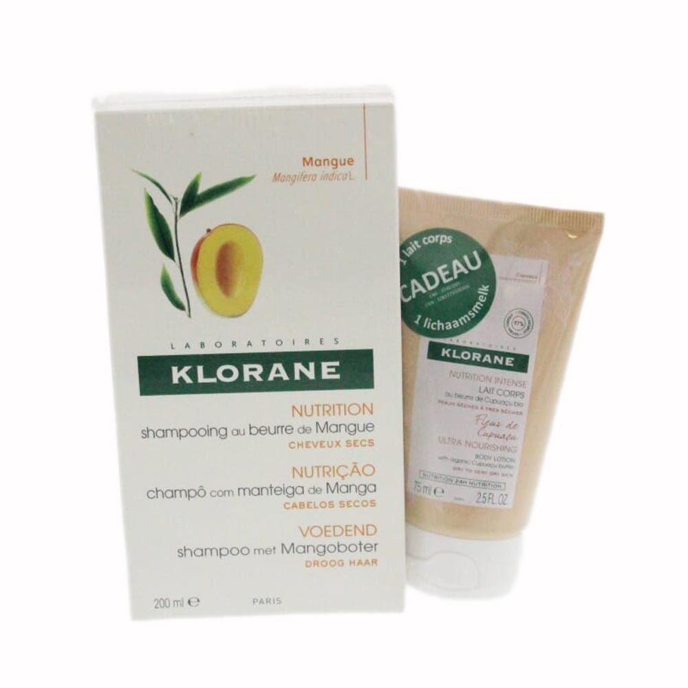 Klorane Voedende Shampoo Met Mangoboter 200ml + Gratis Bodymelk Cupuacu