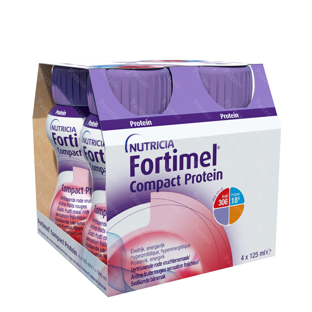 Fortimel Compact Protein Verfrissende Rode Vruchten Flesjes 4x125 ml