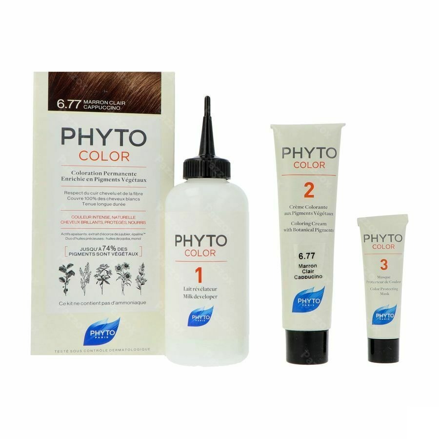 Phytocolor Permanente Haarkleuring 6.77 Marron Clair Cappucino Intense en Natuurlijke Kleur