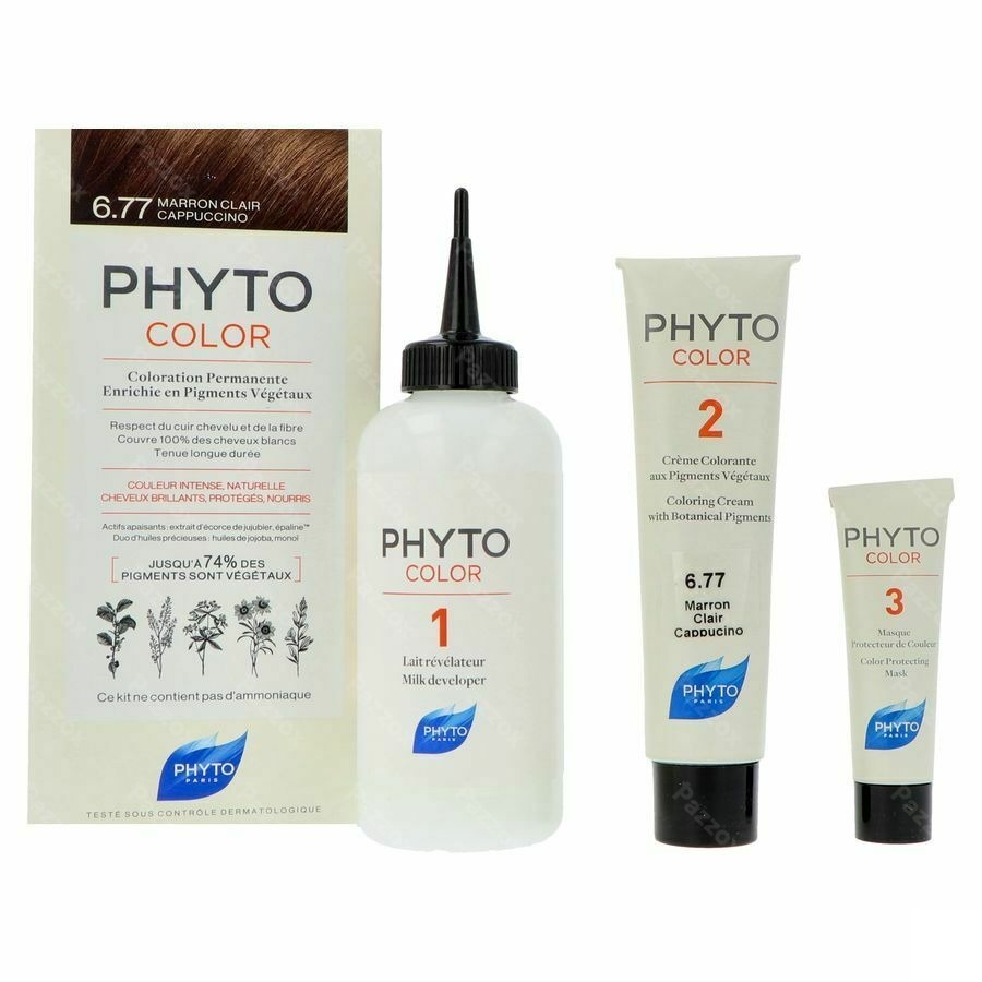 Phytocolor Permanente Haarkleuring 6.77 Marron Clair Cappucino Intense en Natuurlijke Kleur