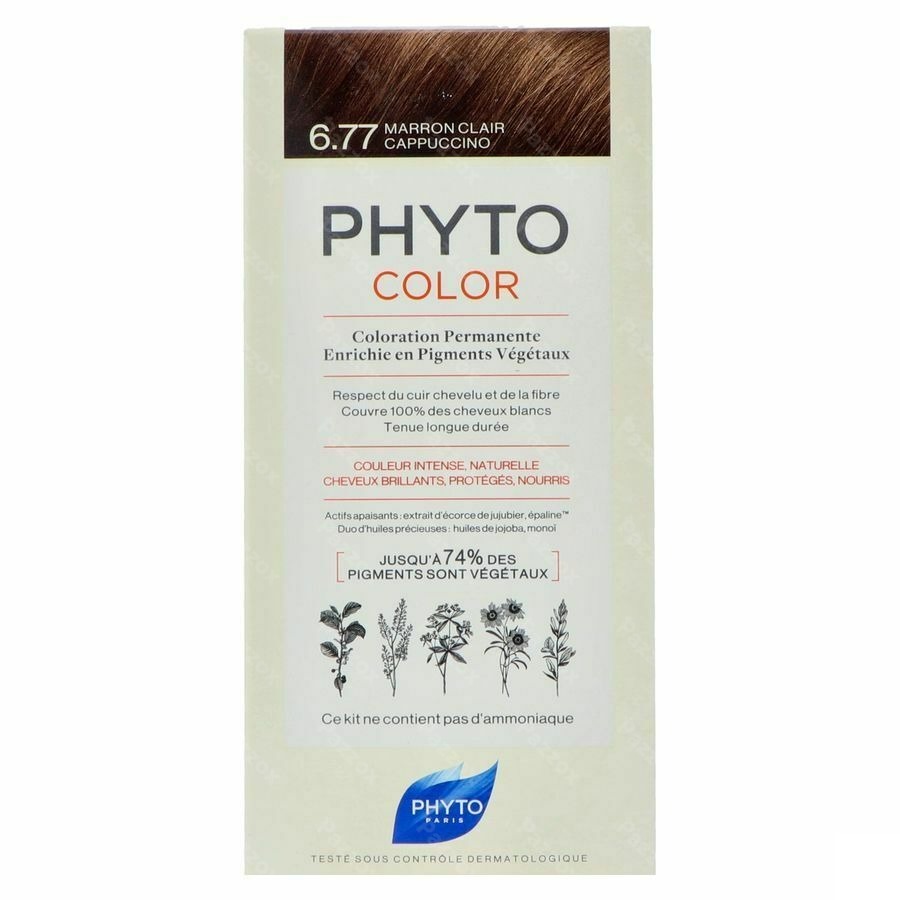 Phytocolor Permanente Haarkleuring 6.77 Marron Clair Cappucino Intense en Natuurlijke Kleur