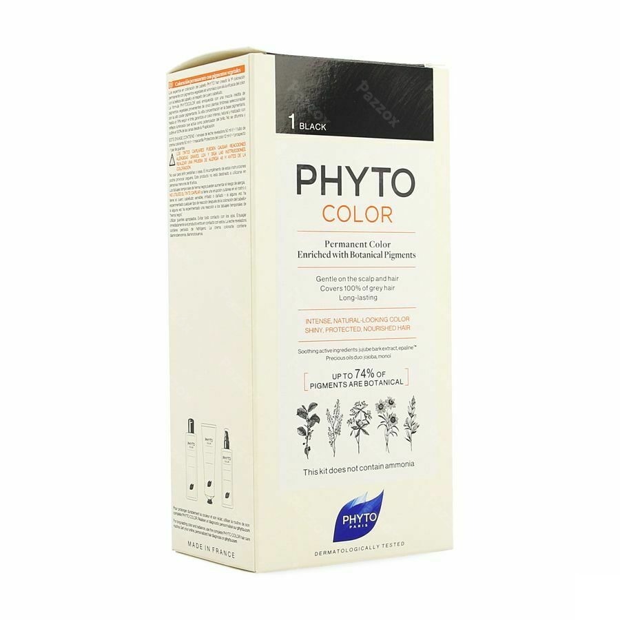 Phytocolor Permanente Haarkleuring 1 Zwart Intens en Natuurlijke Kleur