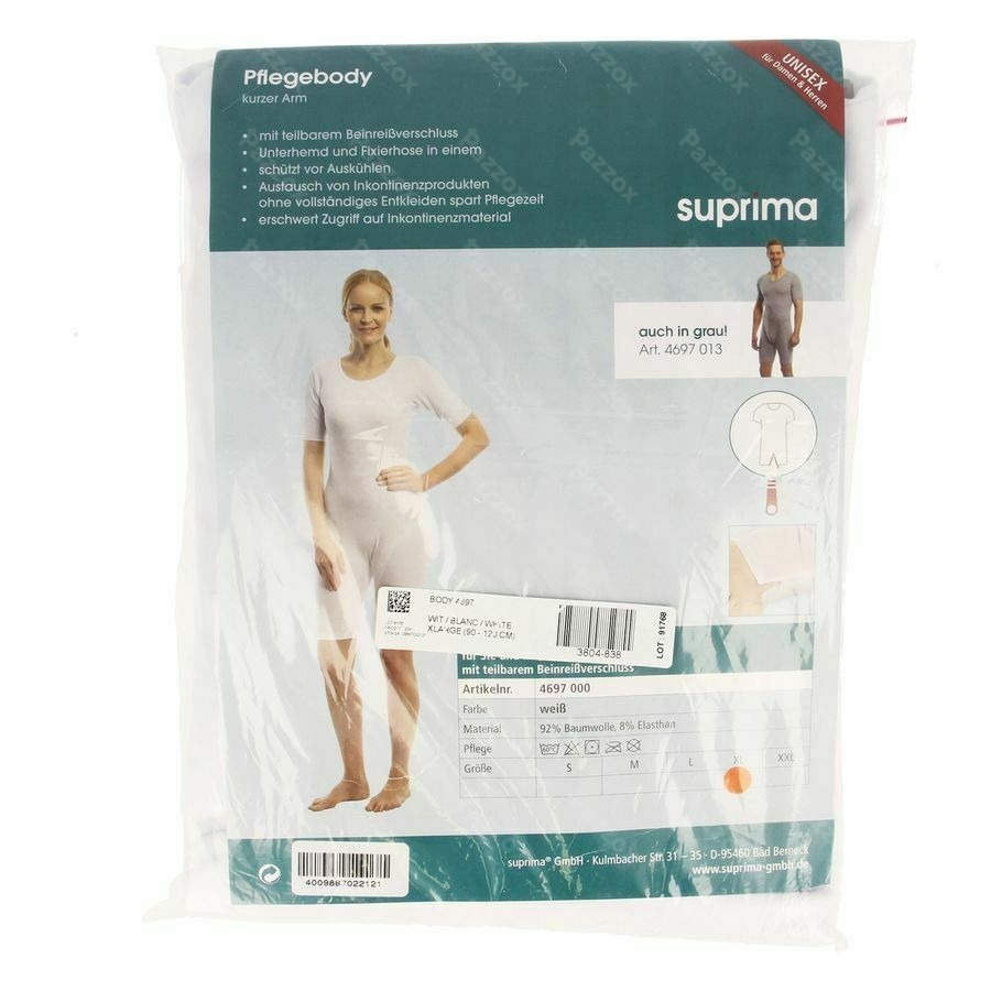 Suprima 4697 Body Korte Mouw+benenrits Wit Xl