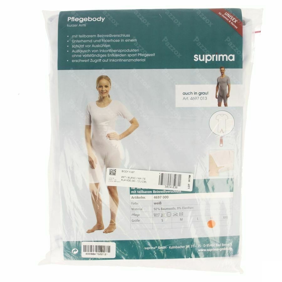 Suprima 4697 Body Korte Mouw+benenrits Wit Xl