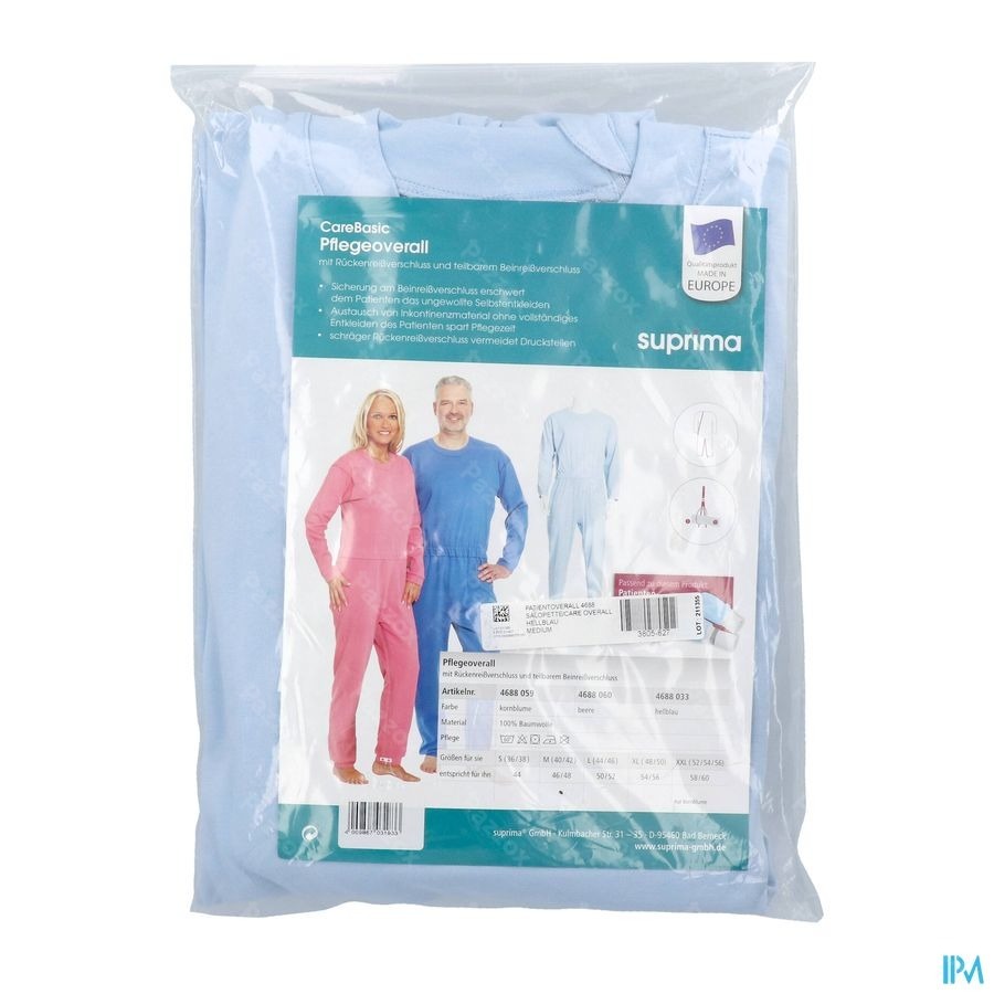 Suprima 4688 Patientoverall Rits Lichtblauw M