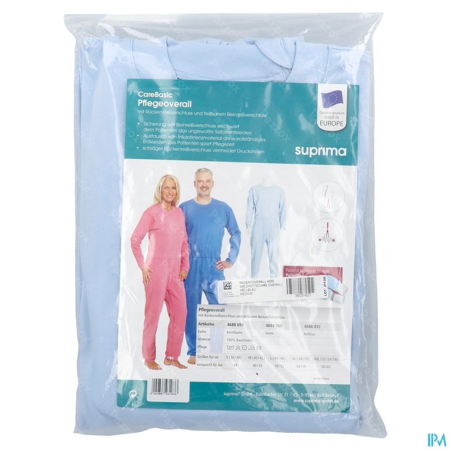 Suprima 4688 Patientoverall Rits Lichtblauw M