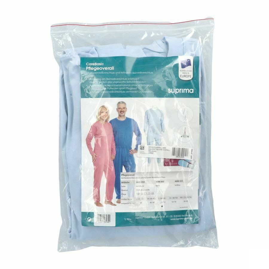 Suprima 4688 Patientoverall Rits Lichtblauw l