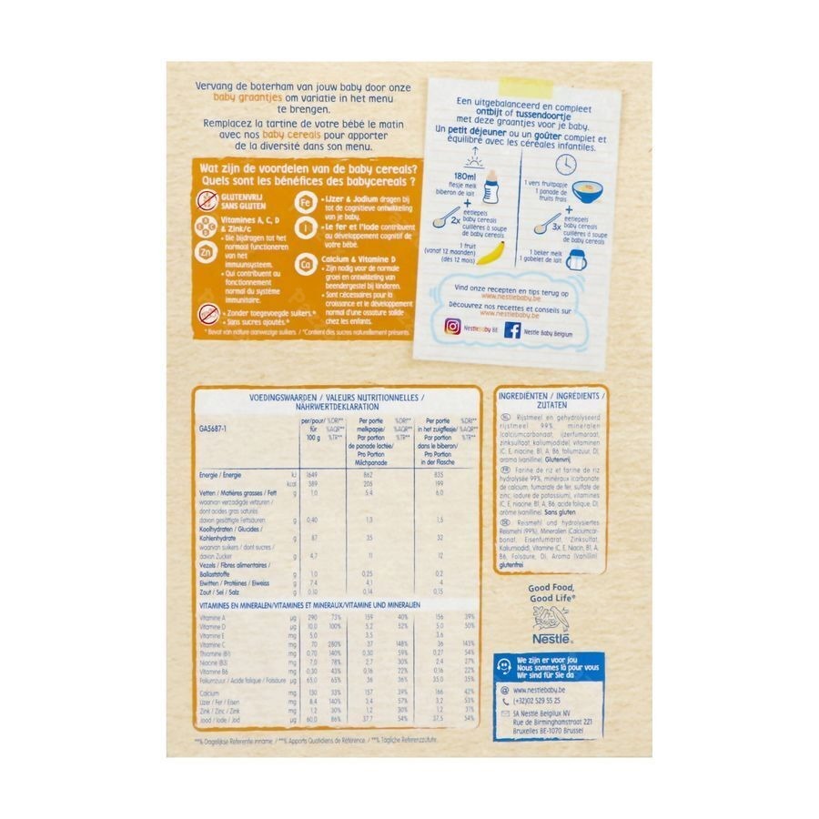Nestle Baby Cereals Rijst Vanille Glutenvrij Granen Baby 6+ Maanden 500g