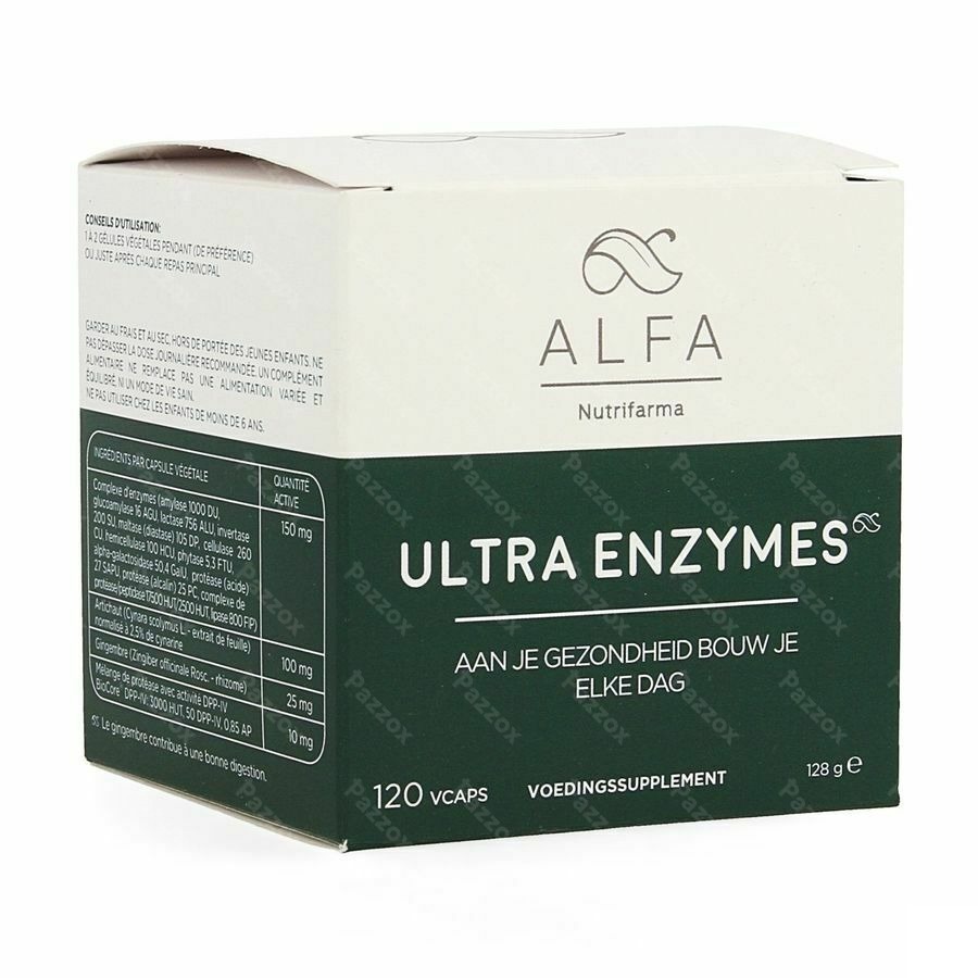 Nutrifarma Alfa Ultra Enzymes Voedingssupplement Spijsvertering 120 Vcaps 