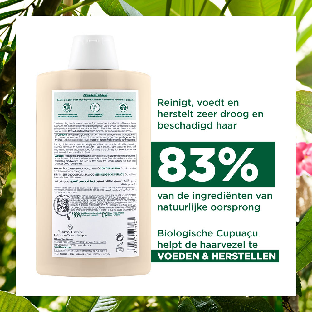 Klorane Verzorgende Shampoo Met Organische Cupuaçu Boter Extreem Droog en Beschadigd Haar 200ml
