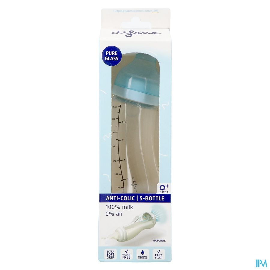 Difrax S-fles Natural Glas Blauw 250ml