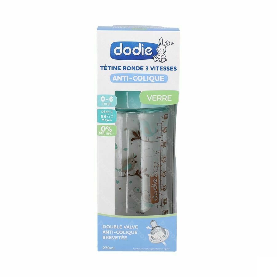 Dodie Zuigfles Glas Initiatie+ Groene Vogels 270ml