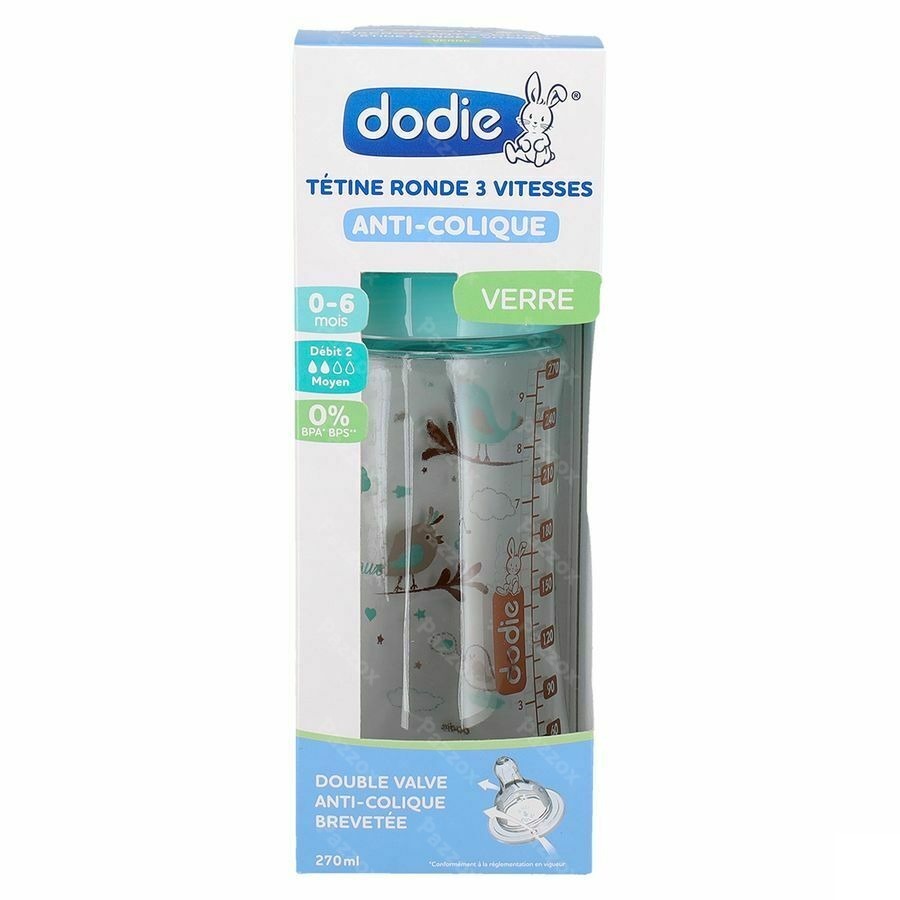 Dodie Zuigfles Glas Initiatie+ Groene Vogels 270ml
