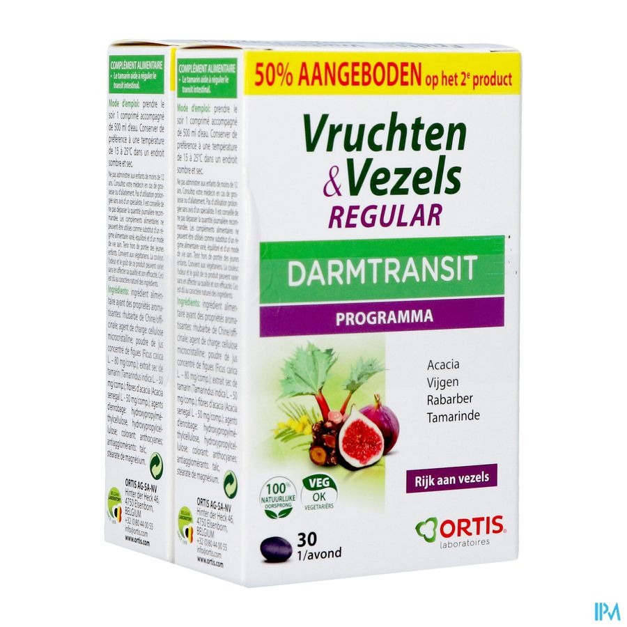 Ortis Vruchten en Vezels 2x30 tabletten 2de -50%