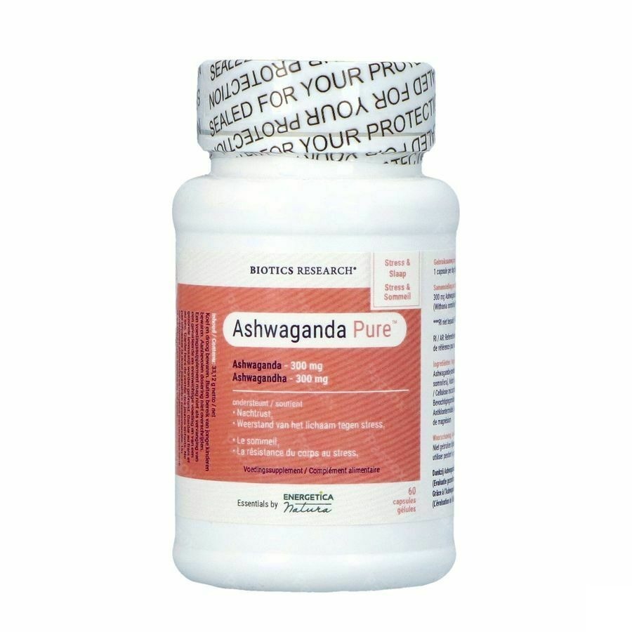 Ashwagandha Pure Voedingssupplement Adaptogene Werking Bij Stress En Angst 60 Capsules