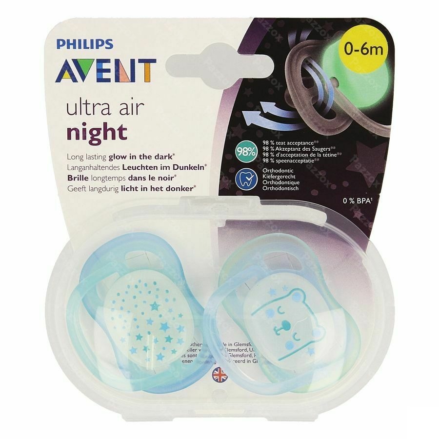 Philips Avent Fopspeen Air Night Boy 2 Stuks +0m