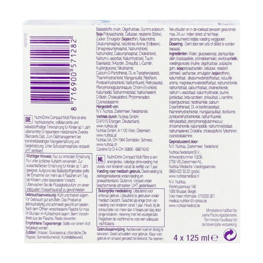 NutriniDrink Compact Multi Fibre Aardbeiensmaak 4x125ml