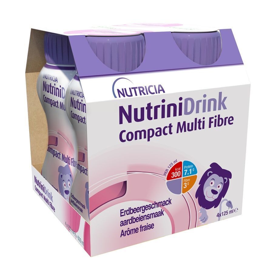 NutriniDrink Compact Multi Fibre Aardbeiensmaak 4x125ml