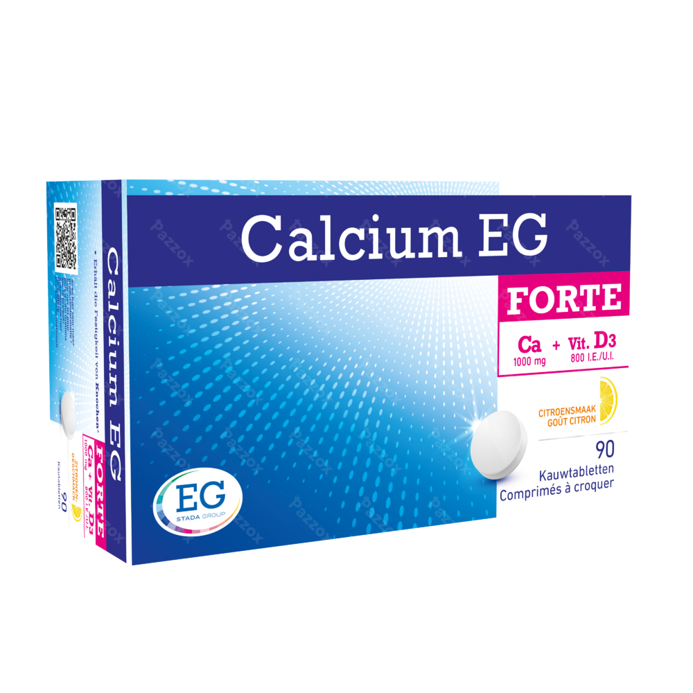 Calcium-D EG Forte 1000mg Calcium 800I.E. Vitamine D3  Citroensmaak 90 Kauwtabletten 