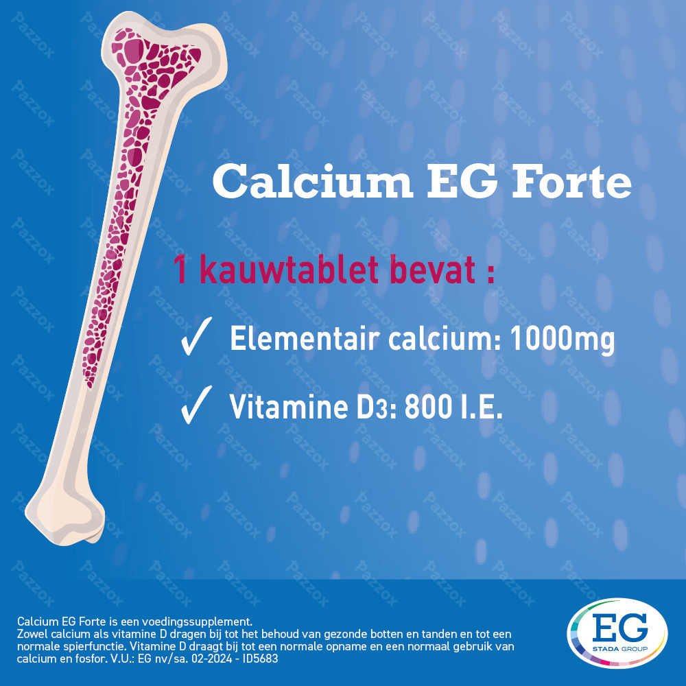 Calcium-D EG Forte 1000mg Calcium 800I.E. Vitamine D3  Citroensmaak 90 Kauwtabletten 