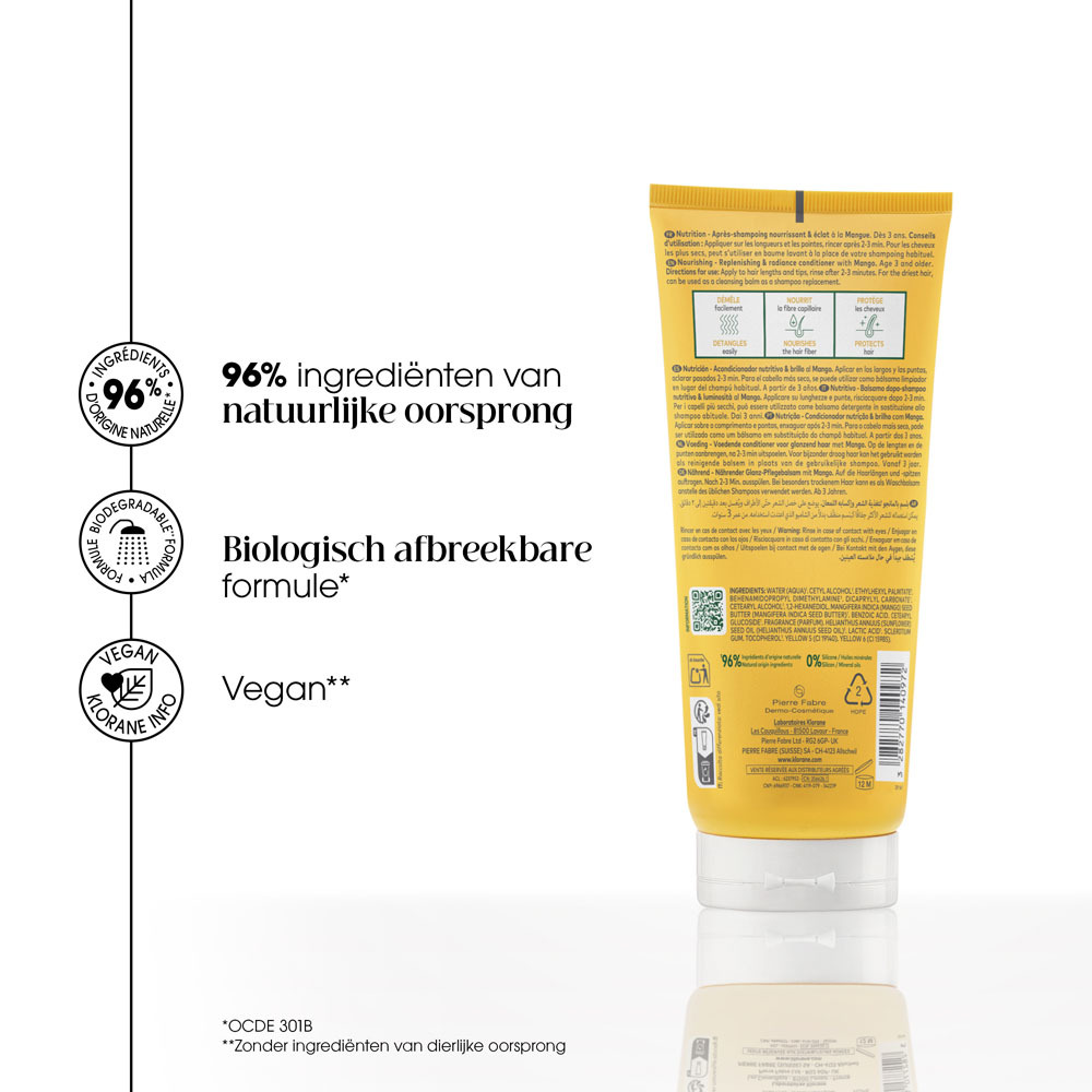 Klorane  Mango Voedende Conditioner, Voedt & geeft glans, Droog haar 50ml