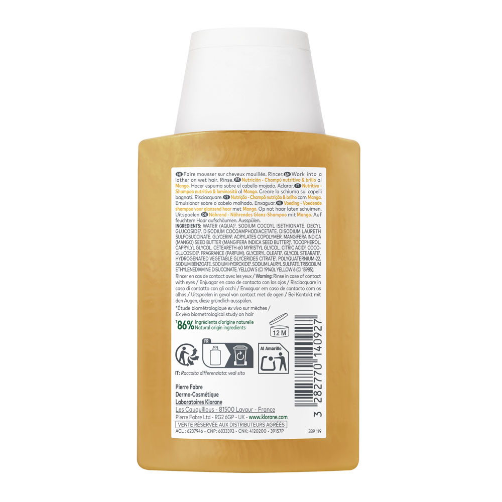 Klorane Mango Voedende Shampoo, Voedt & geeft glans, Droog haar 100ml