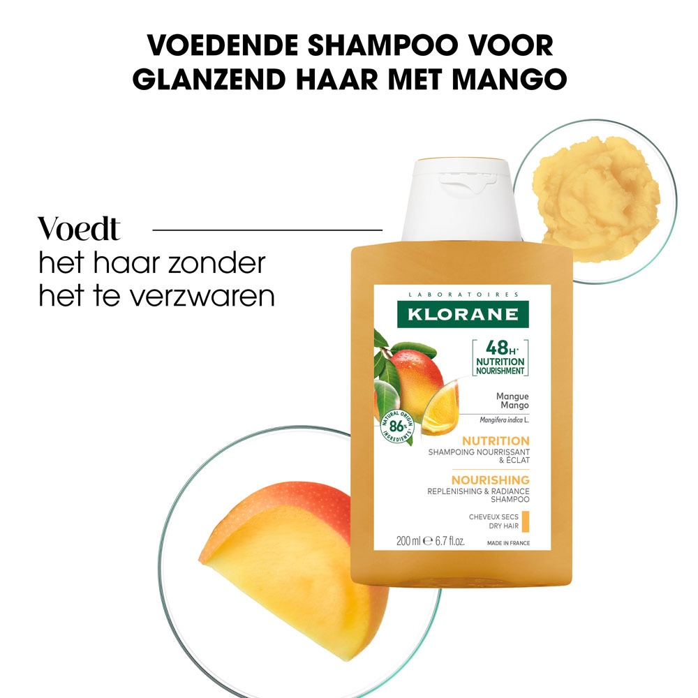 Klorane Mango Voedende Shampoo, Voedt & geeft glans, Droog haar 100ml