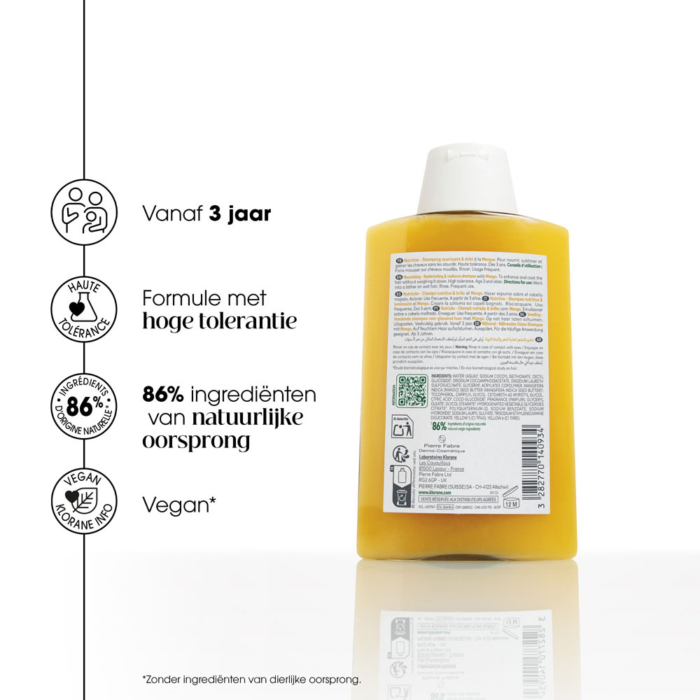 Klorane Mango Voedende Shampoo, Voedt & geeft glans, Droog haar 100ml