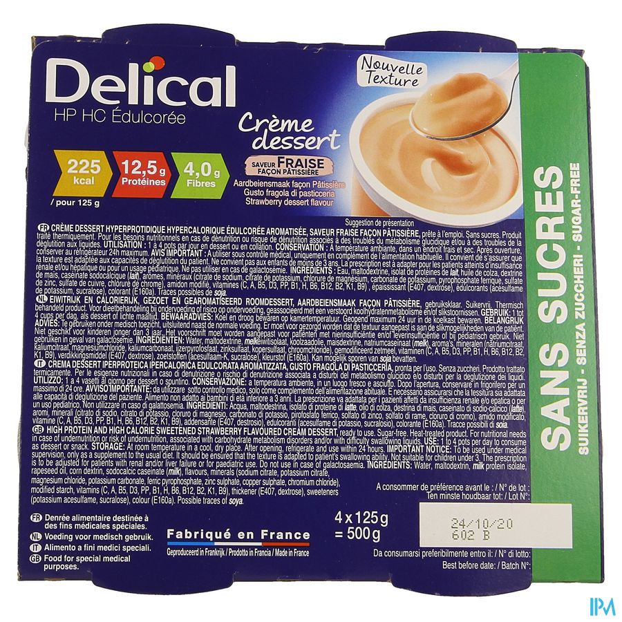 Delical Creme Dessert Hp-hc Z/suik. Aardbei 4x124g afbeelding 1