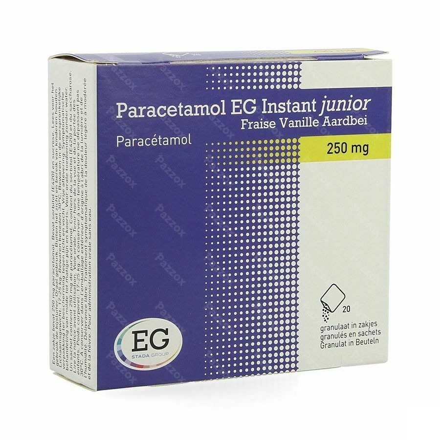 Paracetamol Eg Instant Junior 250mg Vanille-aardbei 20 Zakjes