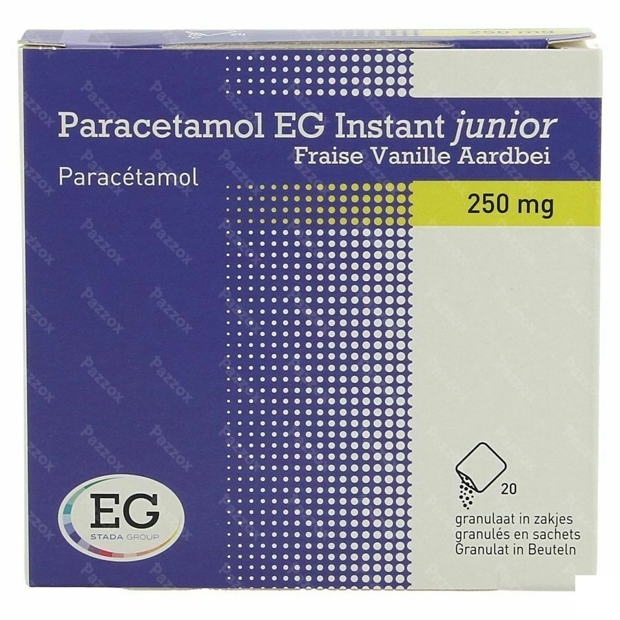 Paracetamol Eg Instant Junior 250mg Vanille-aardbei 20 Zakjes