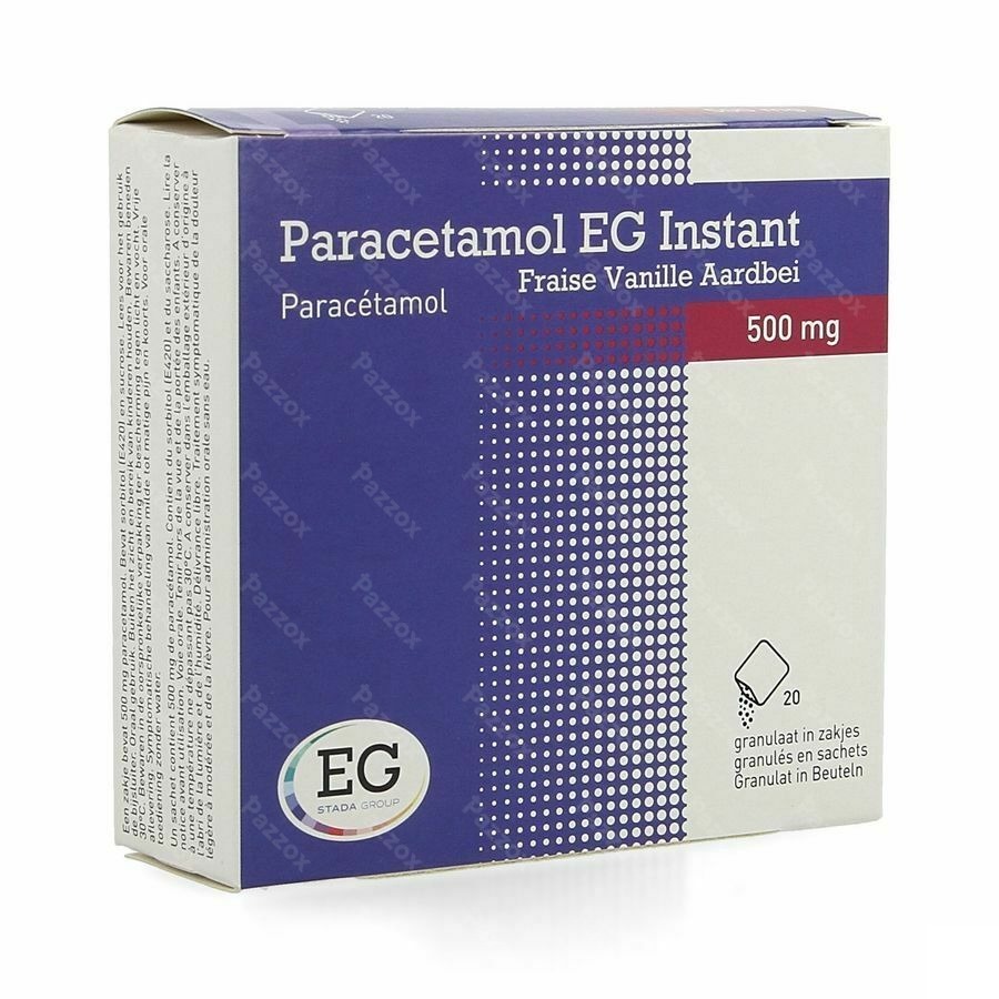 Paracetamol Eg Instant Vanille-Aardbei 500mg 20 Zakjes