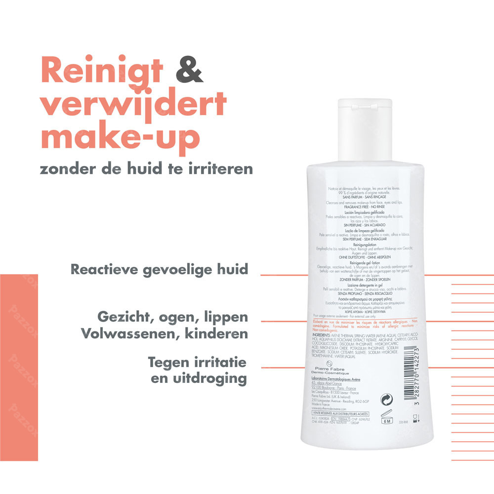 Avène Tolerance Reinigende gel-lotion, Reactieve huid, Gelaat & ogen 400ml