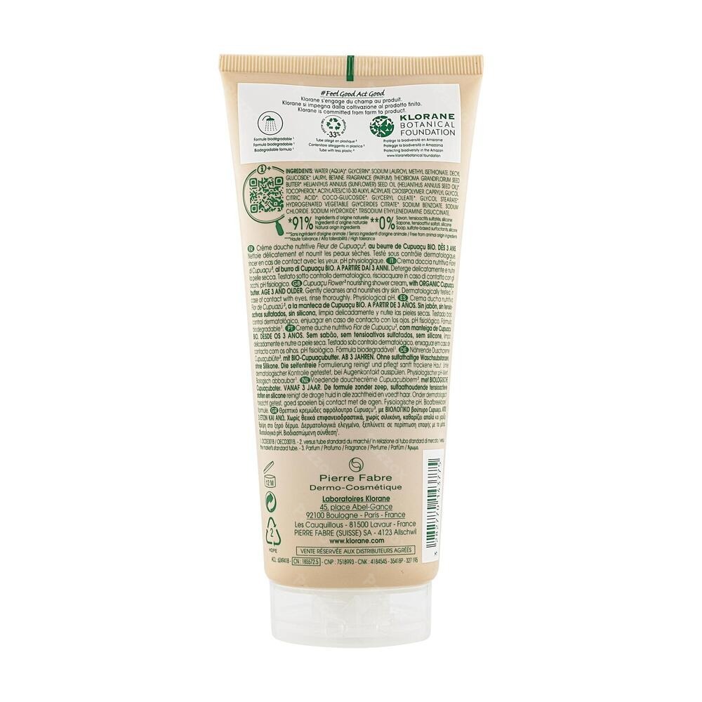 Klorane Lichaam Douchecr Cupuacubloem 200ml Nf