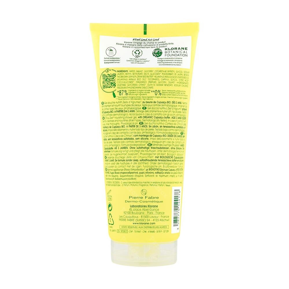 Klorane Lichaam Douchegel Zeste Cistrusvr.200ml Nf