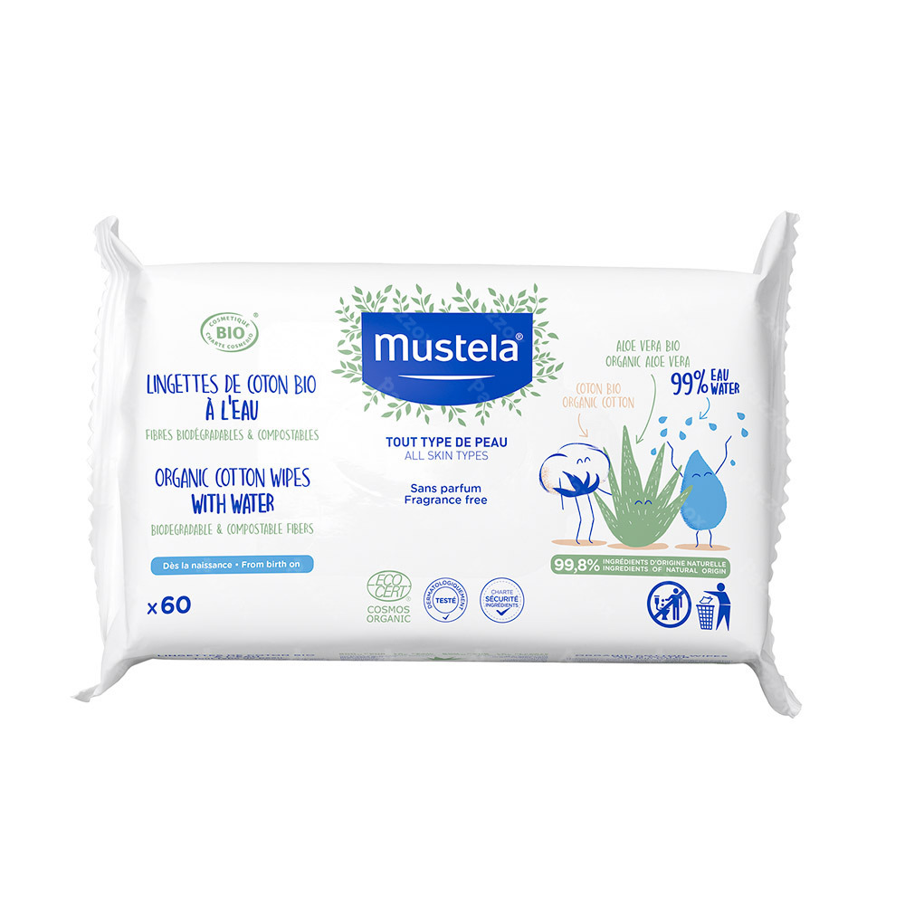 Mustela Bio Katoenen Doekjes Met Water 60stuks